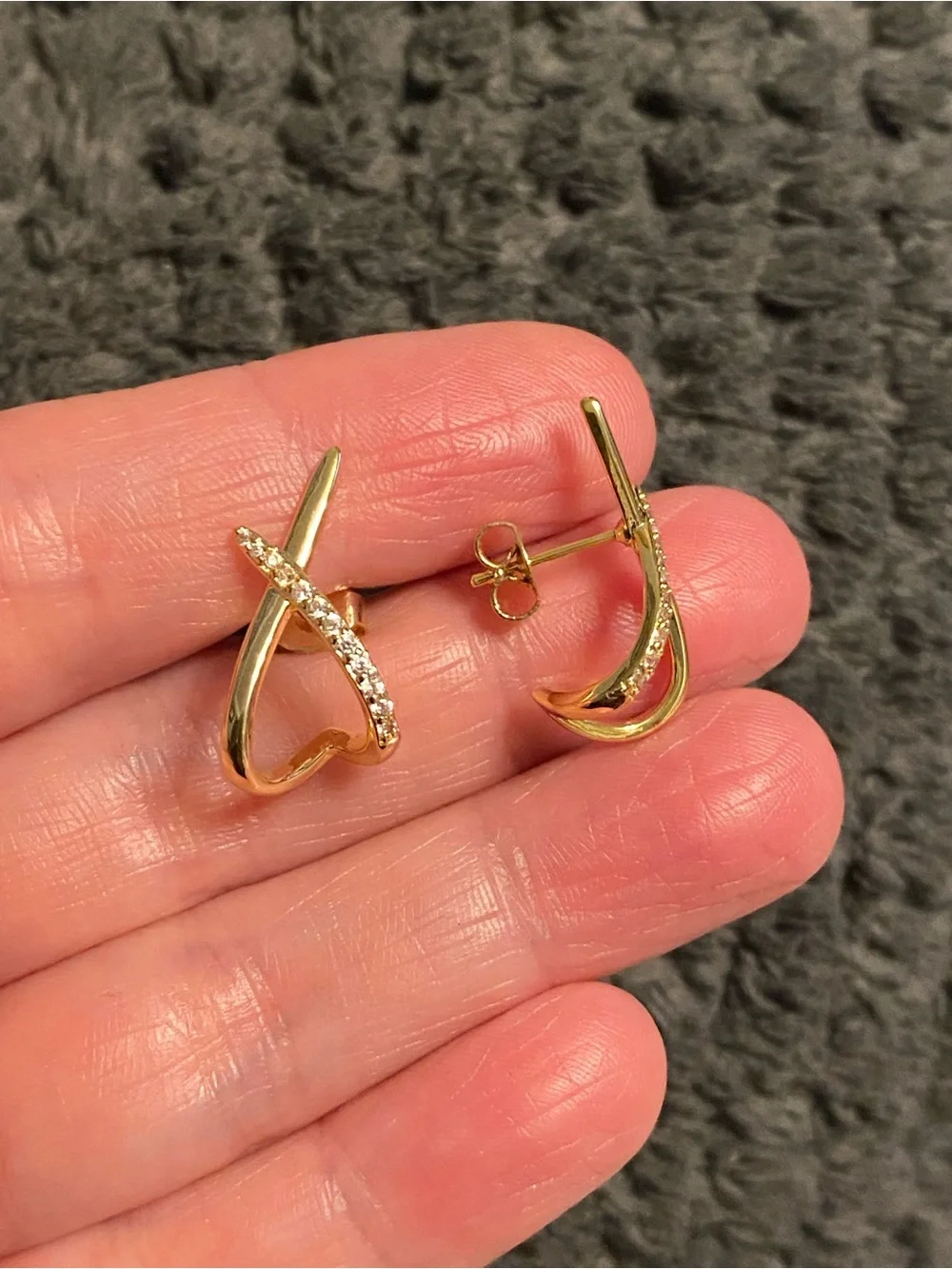Gold Tone Crisscross Stud Earrings with Pavé Accent